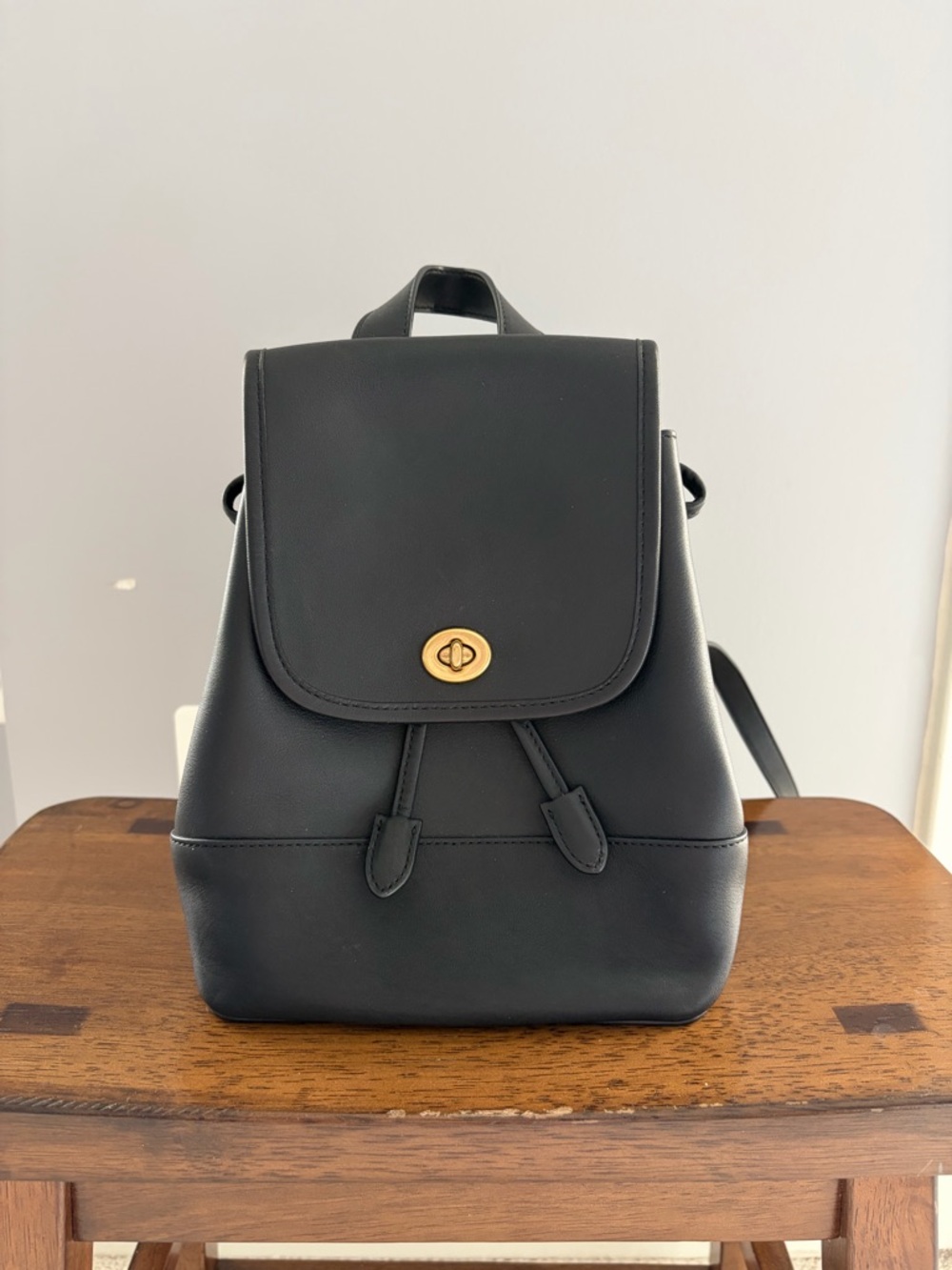 Coach Black Leather Mini Backpack with Gold Turnlock